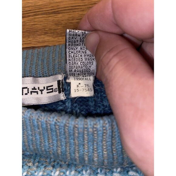 Vtg 1990 Saturdays NYC Mens Nordic Geometric Pattern Blue Ski Sweater Mens Large - Picture 5 of 5